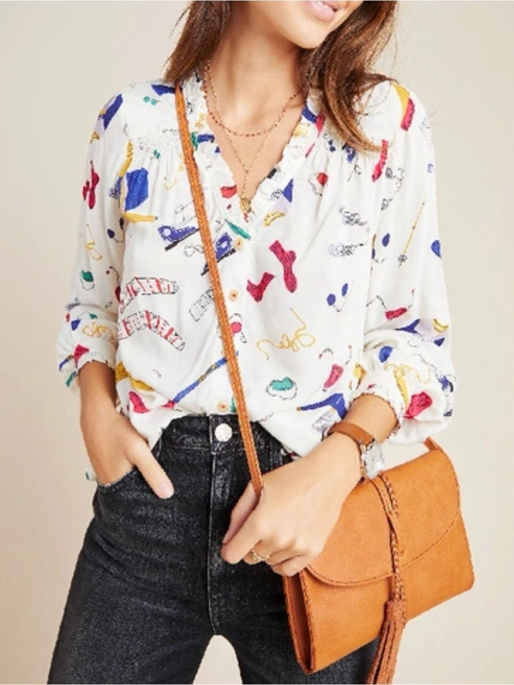 Maeve Fun Ruffled Blouse in Ski Winter Pattern Size 2